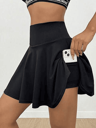 Short Saia com Bolso Protegido Poliamida Premium Cintura Alta Beach Tenis Confortável Academia