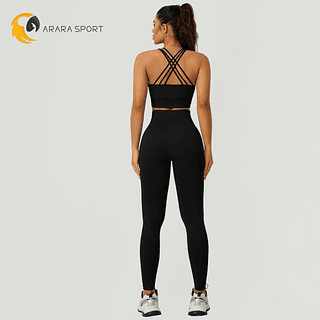 Conjunto Calça e Top Cruzado Poliamida Premium Sem Empina Academia Cintura Alta Fitness