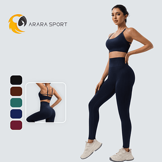 Conjunto de Calça e Top Cruzado Nas Costa Com Ajuste e Decote Poliamida Premium Zero Transparência Liso Cintura Alta Sem Empina para Academia