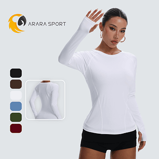 Blusa Manga Comprida Proteção UV Modelagem Slim Poliamida Amanteigada Feminina
