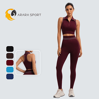 Conjunto de Calça e Cropped Golinha Com Zíper Poliamida Premium Zero Transparência Liso Cintura Alta Sem Empina para Academia