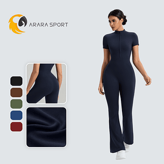 Macacão Flare Manguinha Poliamida Premium Amanteigado Para Inverno Com Zíper Zero Transparente Sem Empina Fitness Feminino Academia