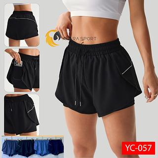 Short Duplo Com Bolso Lateral Cintura Alta Corrida Fitness Academia Com Cordão