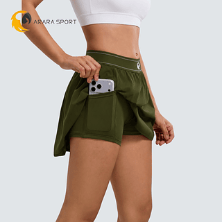 Short Saia Com Bolso Poliamida Premium Cintura Alta para Treino