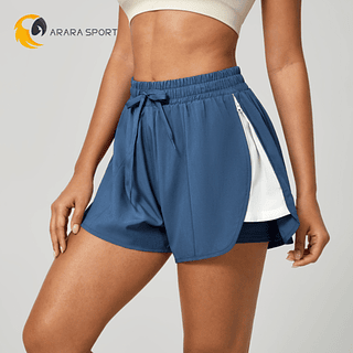 Short Duplo Com Bolso E Zíper Lateral Básico Premium Para Caminhada Academia Corrida