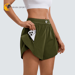Short Duplo Com Bolso Poliamida Premium Cintura Alta para Treino