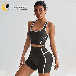 Conjunto de Short e Top Nadador Com Abertura nas Costas Poliamida Premium Sem Costura Academia Sem Empina Fitness